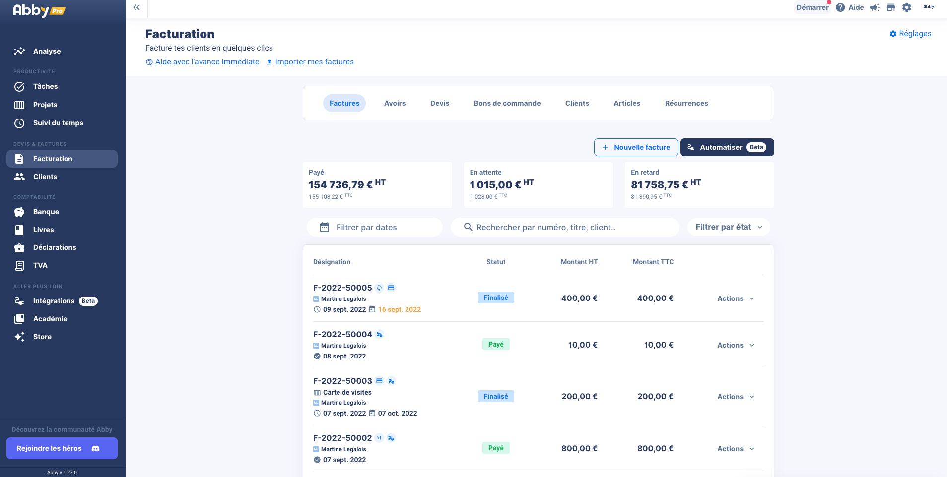Abby : logiciel de facturation et de comptabilité pour les micro-entrepreneurs