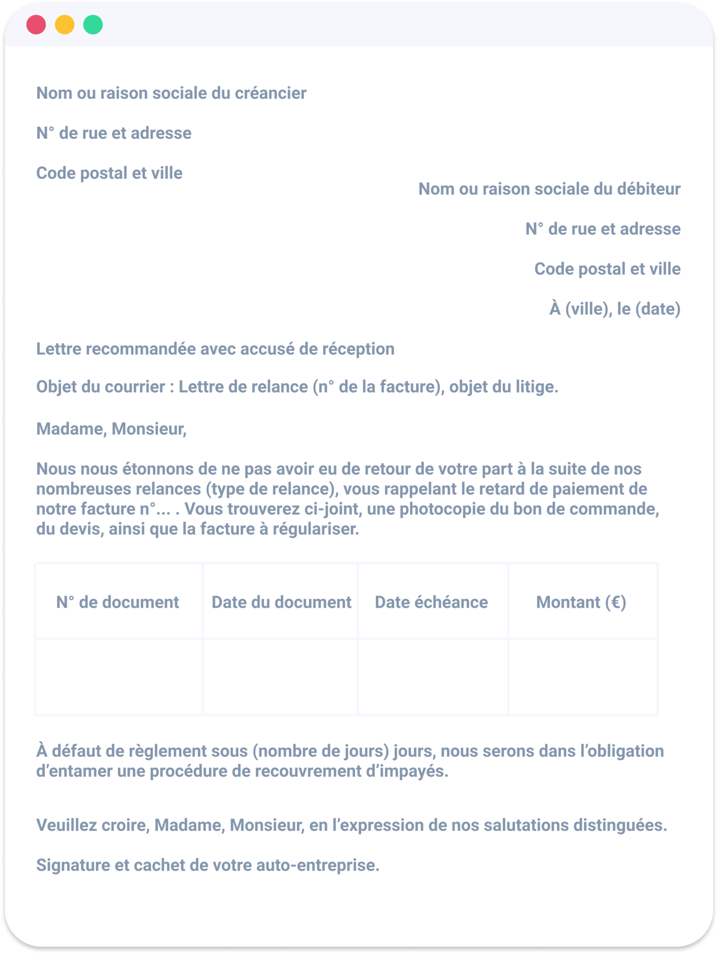 Exemple lettre relance demande de paiement