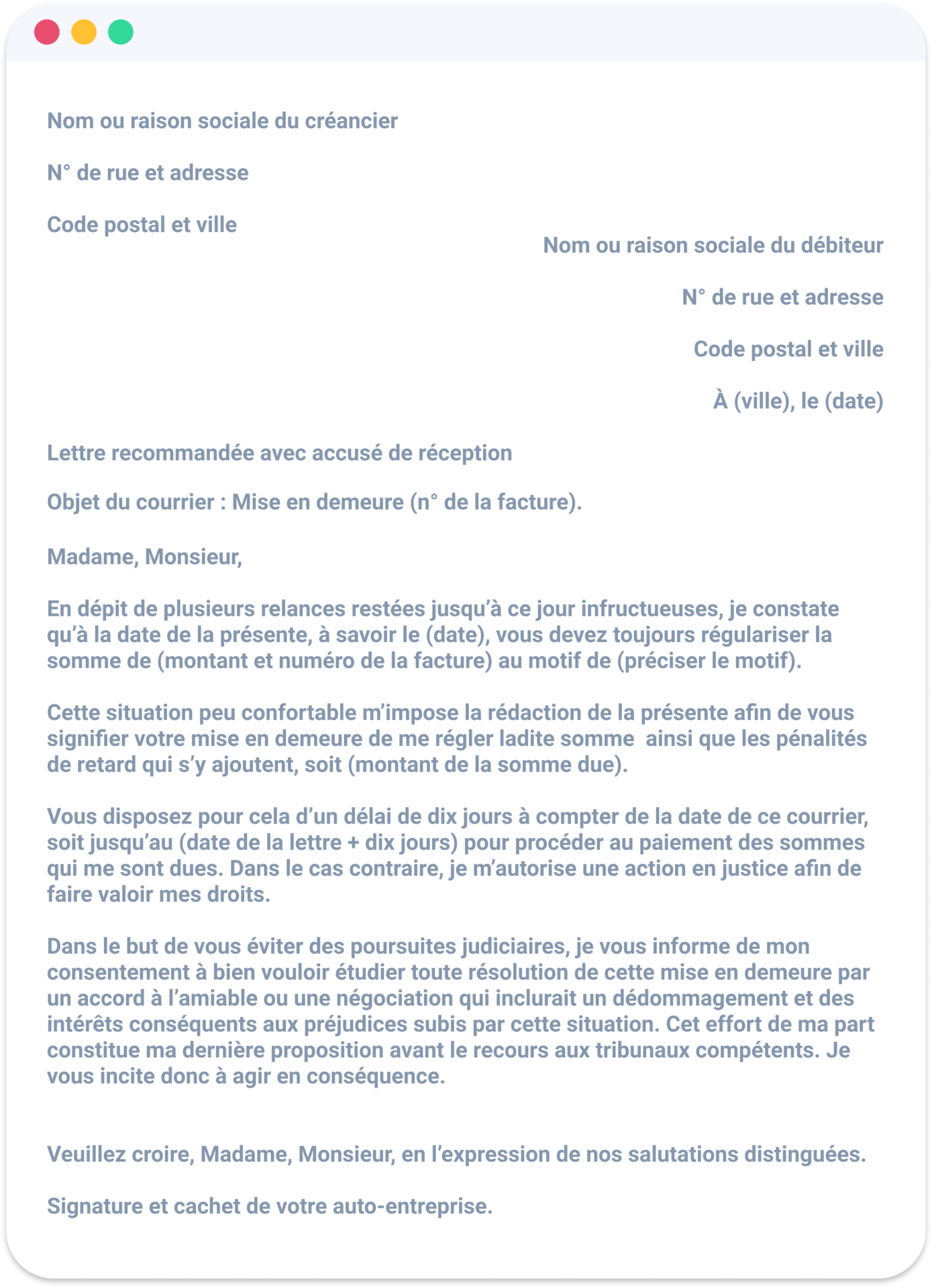 Exemple lettre mise en demeure