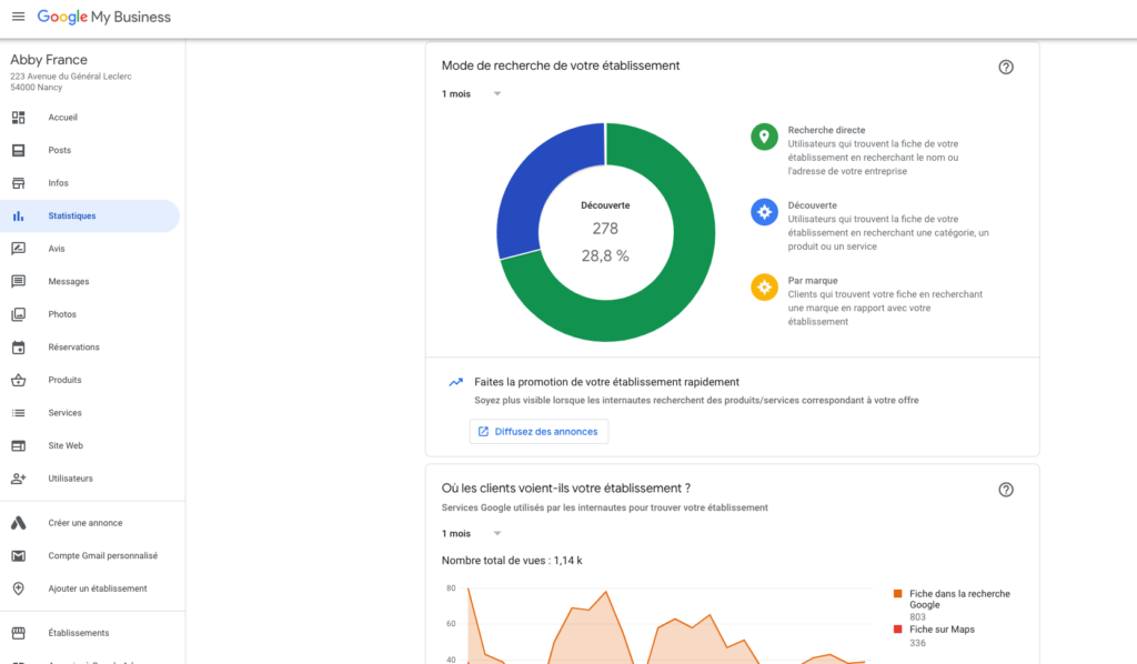 page statistique sur GMB