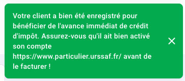 pop up confirmation d'enregsitrement client sap