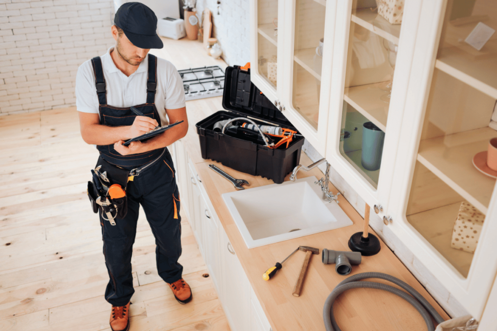 Plombier qui prend des notes